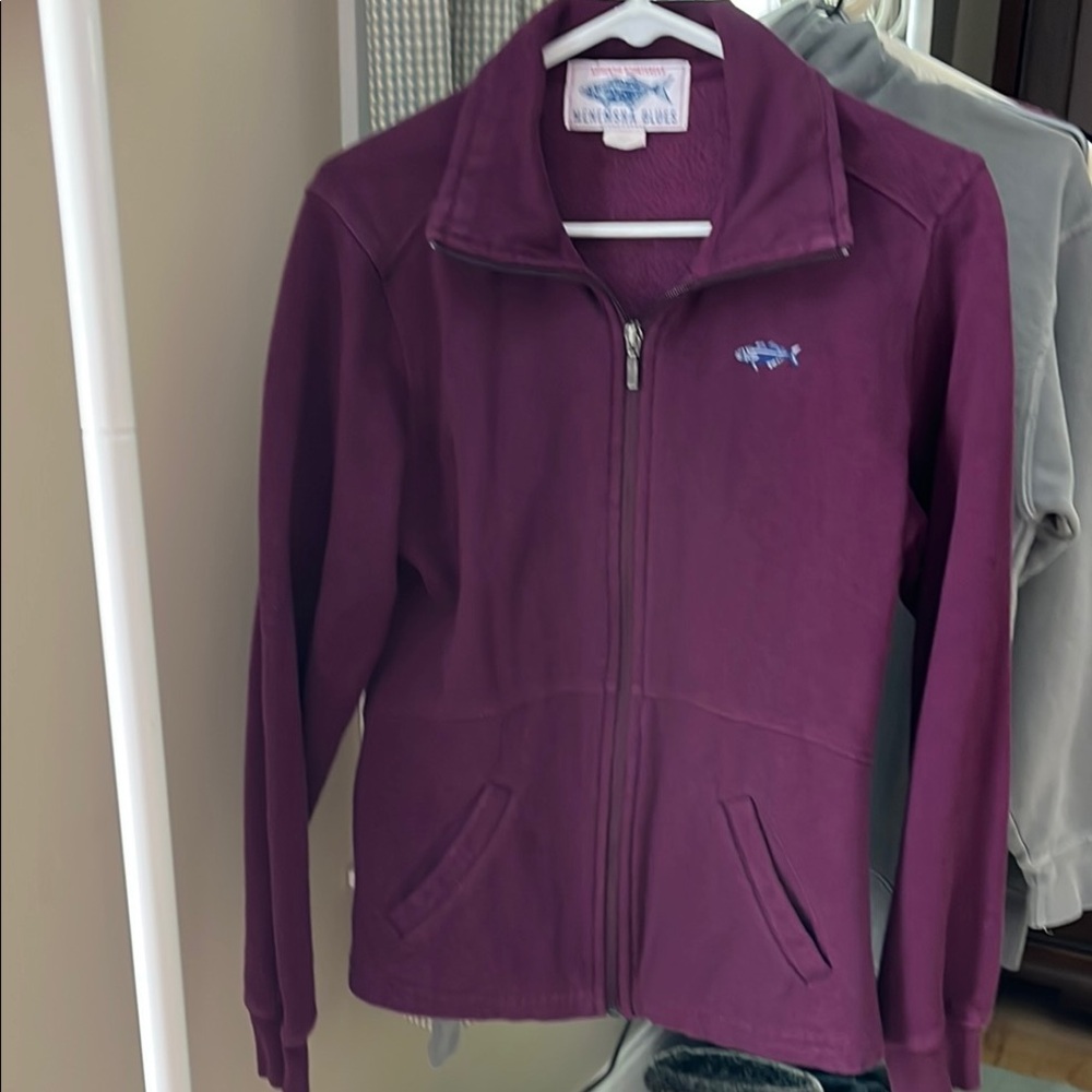 Menemsha Blues, from Martha’s Vineyard.  Plum Full-Zip Jacket/ sweatshirt.